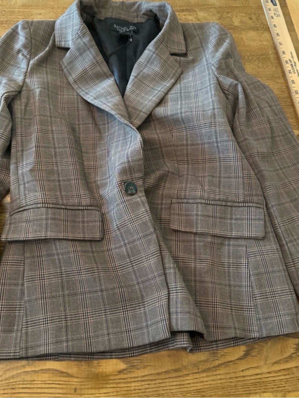Rachel Zoe Brown and Gray Plaid Tailored Blazer and pants